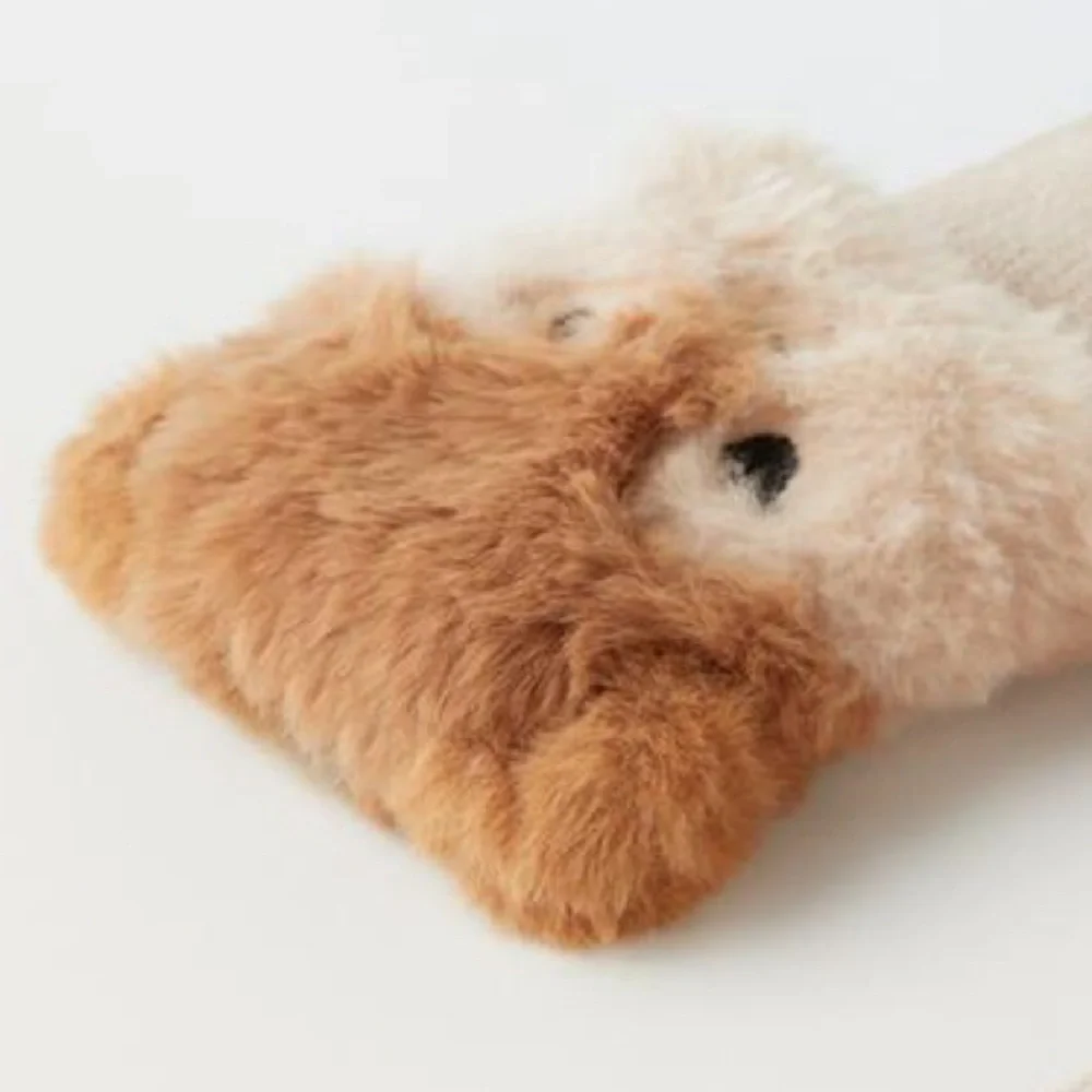 NWOT. Zara Kids Cream/Brown Knitted Mittens with Decorative Faux Fur Details.